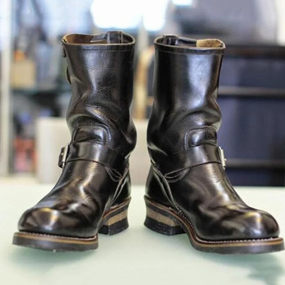 Hombres Botas De Montar Steampunk Hebilla Lateral PU Cuero Botas De Caballero Moda Ecuestre Botas Botas Militares Para El Uso Diario (Black,43)