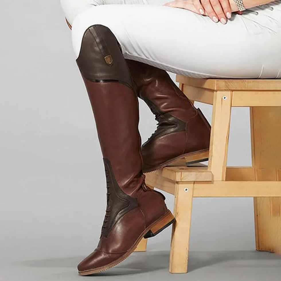 Botas Ecuestres para Mujer Botas De Caballero Retro De Cuero De PU con Cordones Botas De Montar para Señoras para Carreras De Caballos Al Aire Libre hasta La Rodilla (Brown,38)