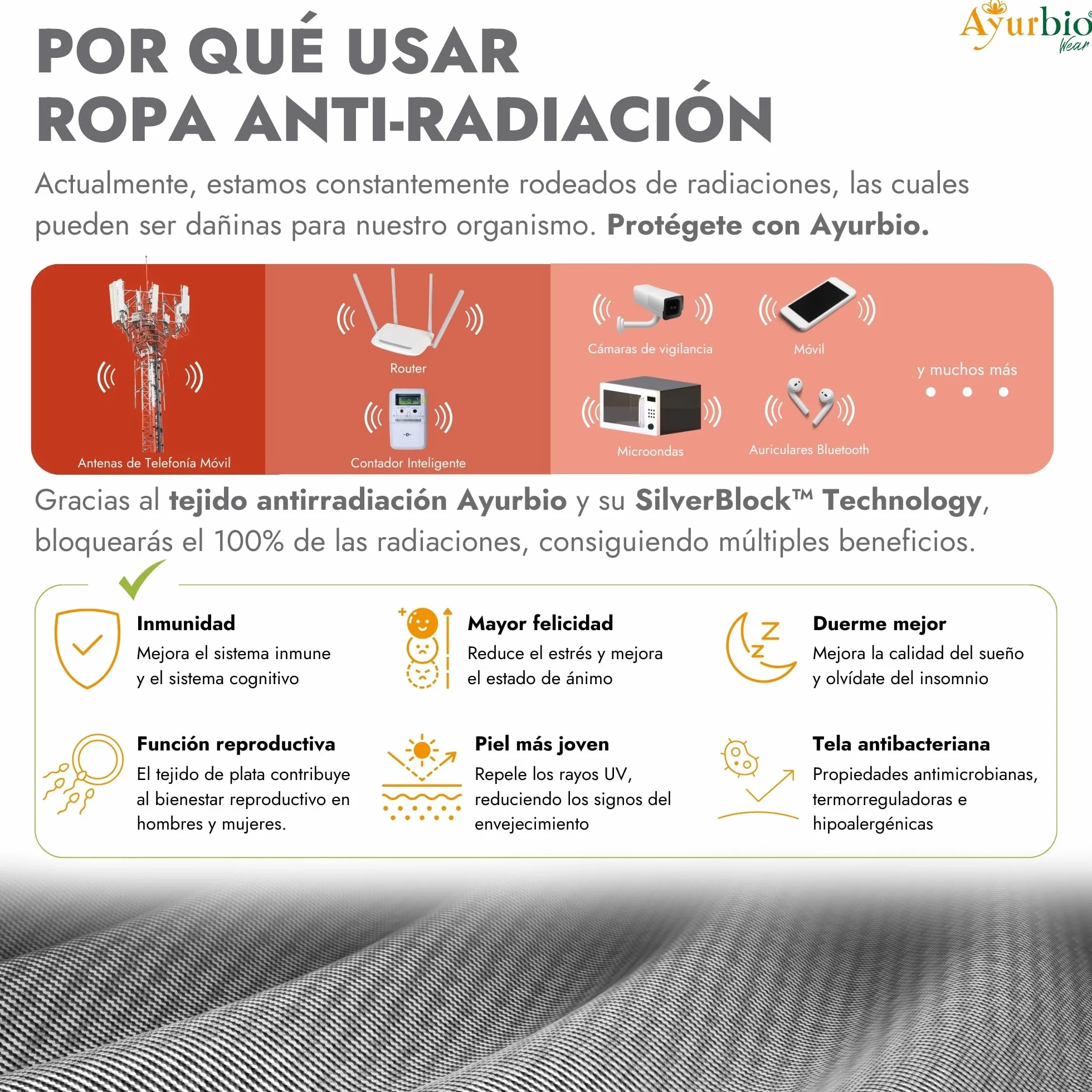 Ayurbio Short Hombre de Protección EMF y RF contra Radiación 100% Fibra de Plata. Ropa Antirradiación. Bóxer con Blindaje Nuclear Frente a Ondas Electromagnéticas, 5G, WiFi, Teléfono, Antenas.