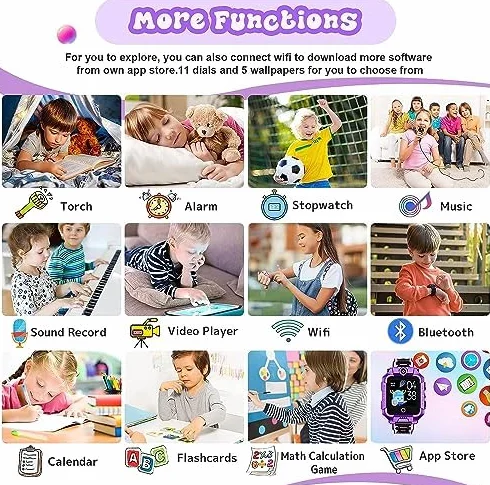 OKYUK Reloj Inteligente GPS 4G para Niños 4-12 años con Llamadas Bidireccionales, SOS, WiFi, Pantalla Táctil Impermeable