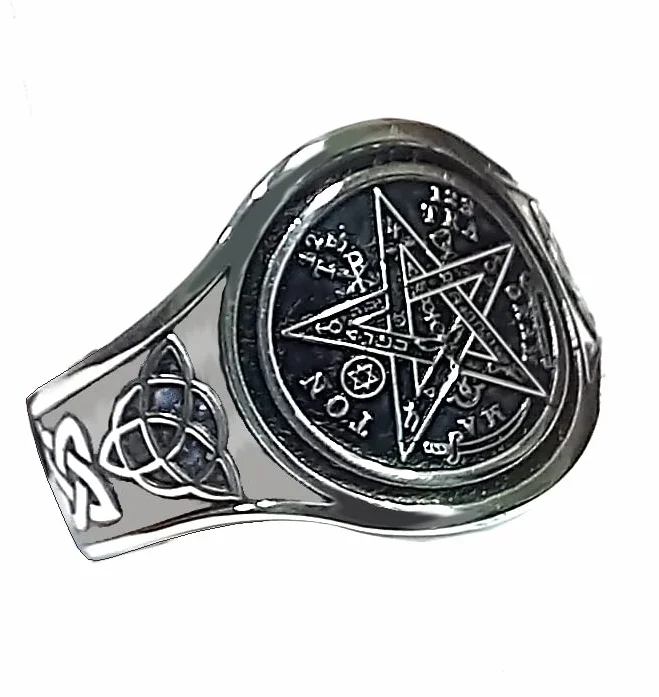 EKONAT- Anillo tetragramaton plata mujer y hombre- anillo de plata amuleto envejecido Ajustable (20/9 a 24/10.5)
