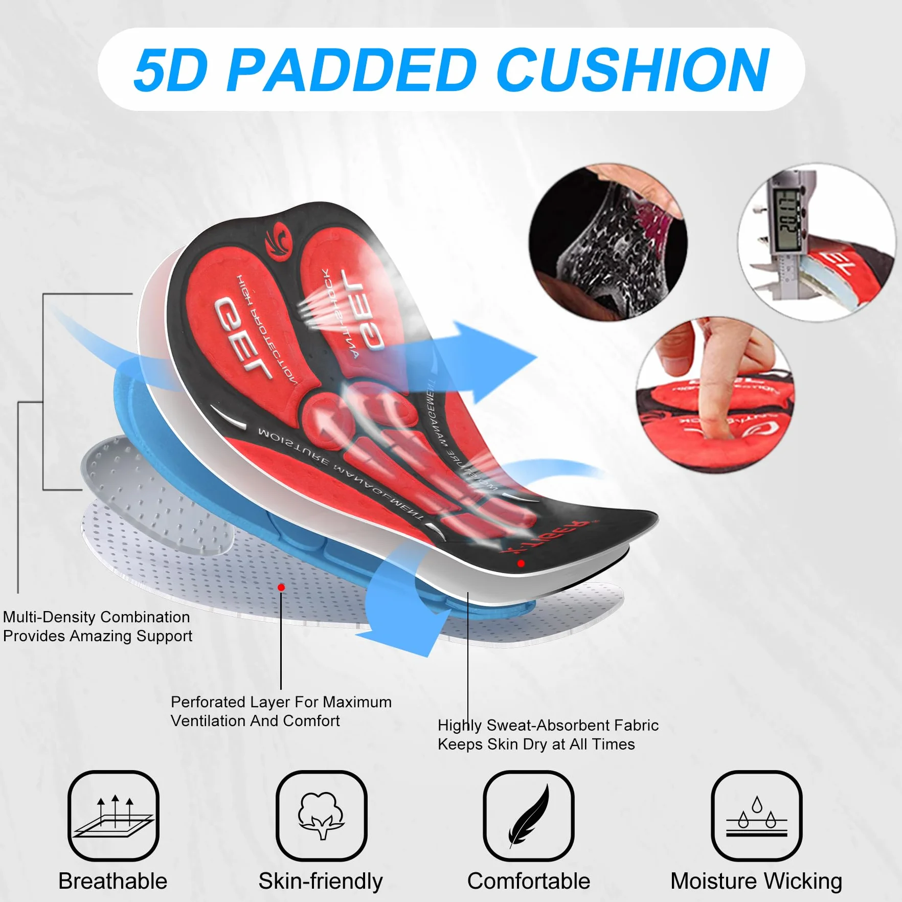 X-TIGER Culotte Ciclismo Hombre Largo con 5D Gel Acolchado MTB Ciclismo Pantalones Largo Transpirable Secado Rápido con 3 Bolsillos