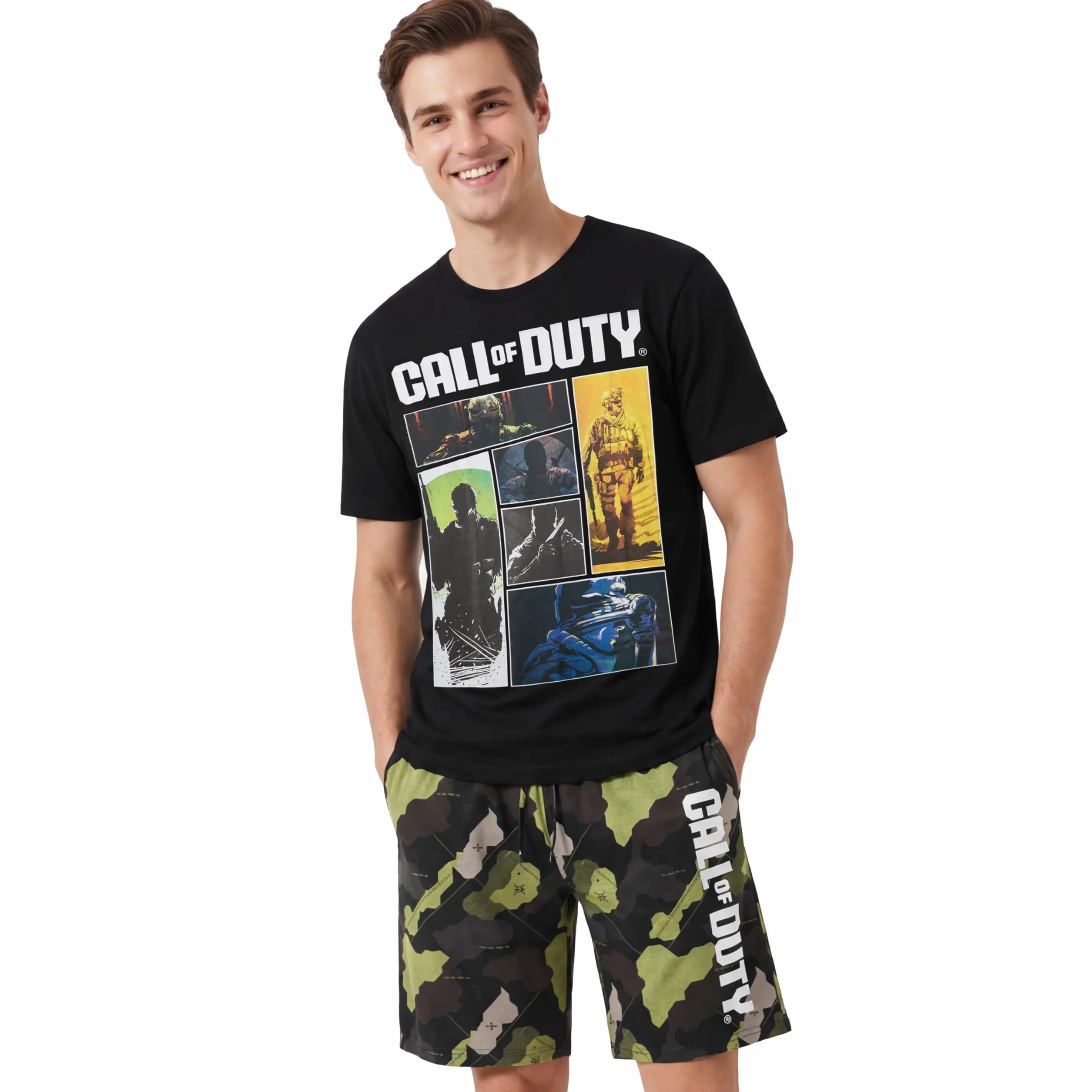 Get Trend Call of Duty Pijama Hombre S-3XL, Conjunto Verano Hombre 2 Piezas, Camiseta Manga Corta y Pantalón Corto Algodón, Ropa de Dormir, Regalo Gamer