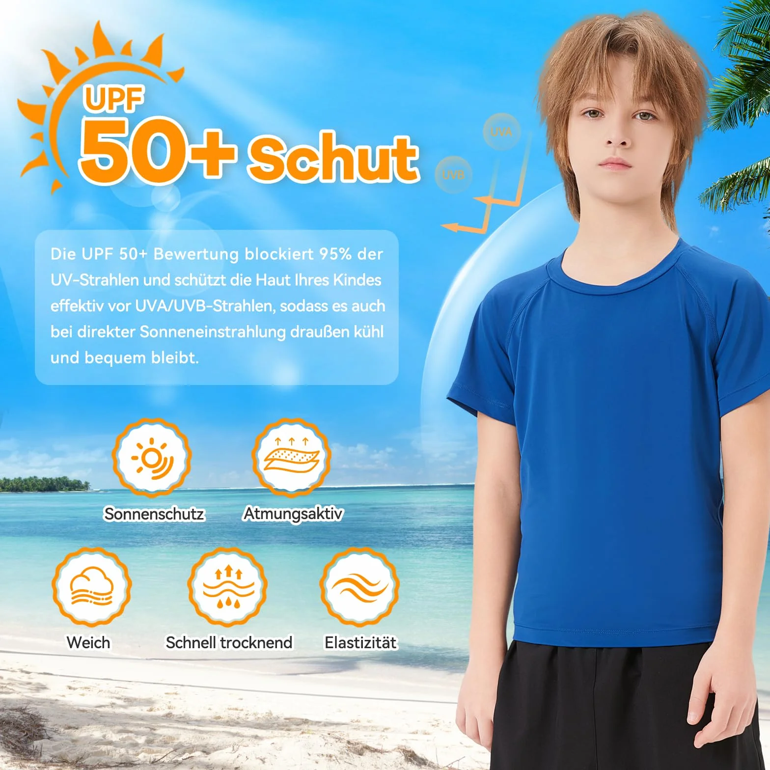 TBoonor Protección UV UPF 50+ para Niños - Camiseta Rashguard de Manga Corta de Secado Rápido para Baño
