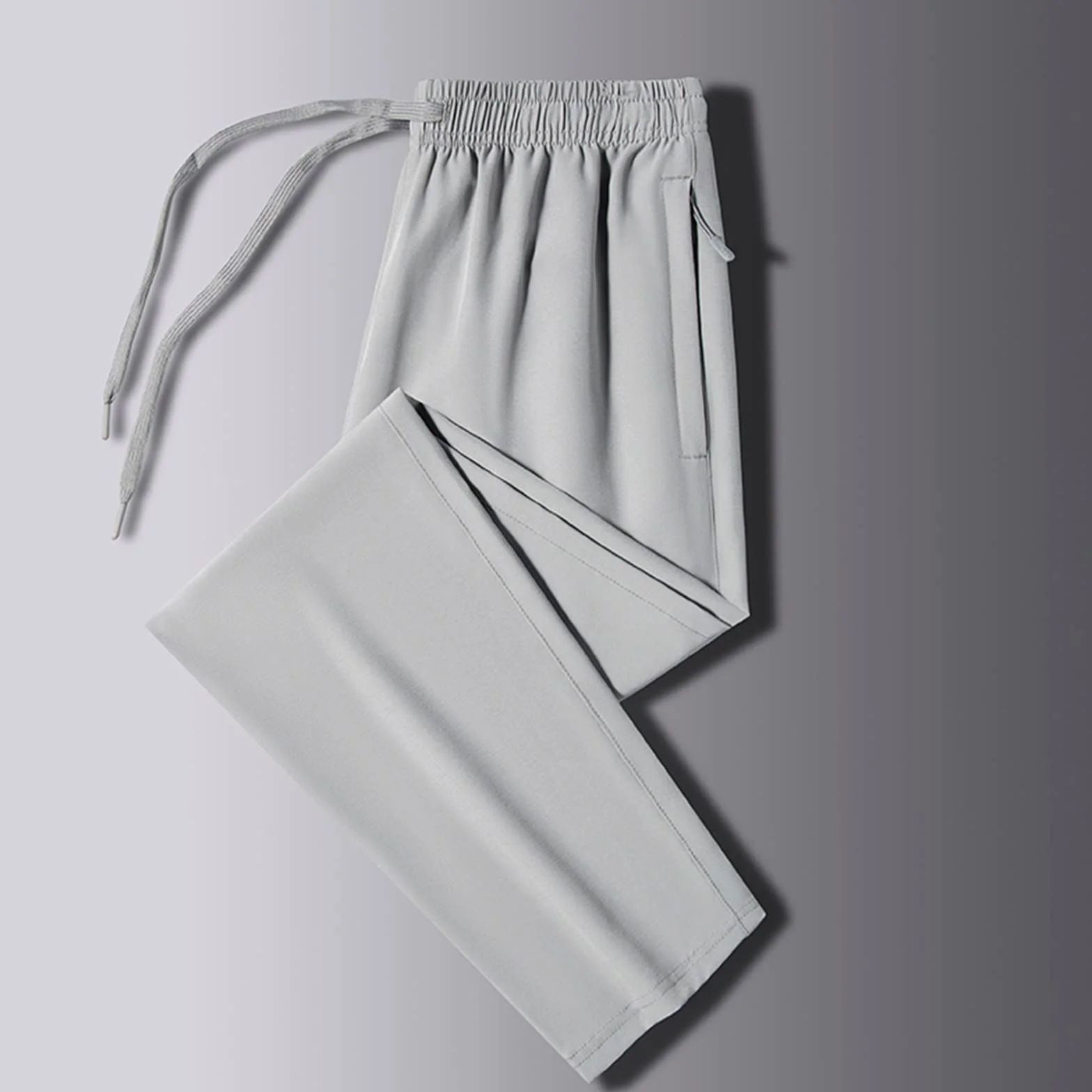 Pantalones de verano de seda de hielo, ligeros, de secado rápido, con cordón, con bolsillos, pantalones deportivos delgados de secado rápido, pantalones deportivos de alta elasticidad, pierna recta