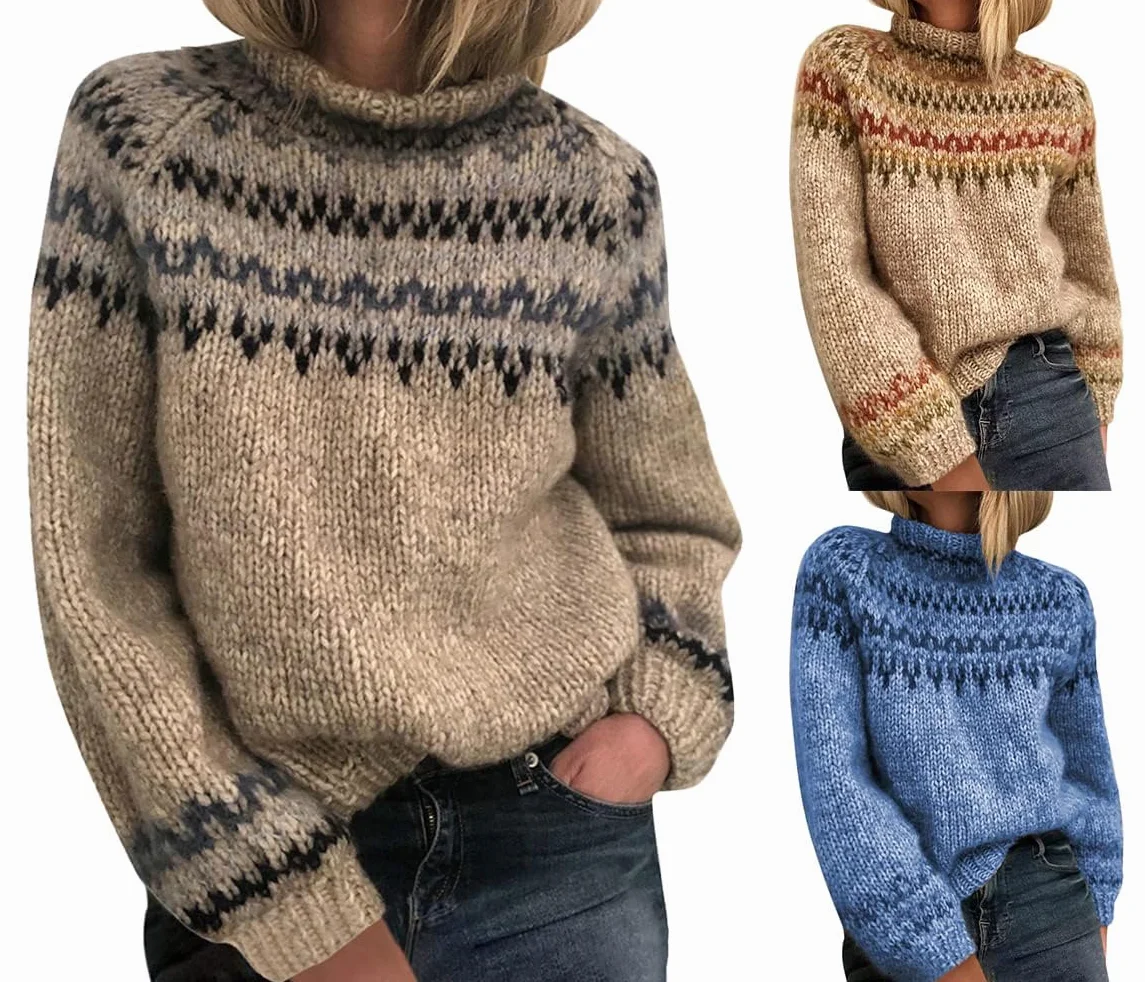Jersey Punto Mujer Invierno Jersey Camiseta Manga Larga Sueter Basico Suelto Tops Otoño e Invierno