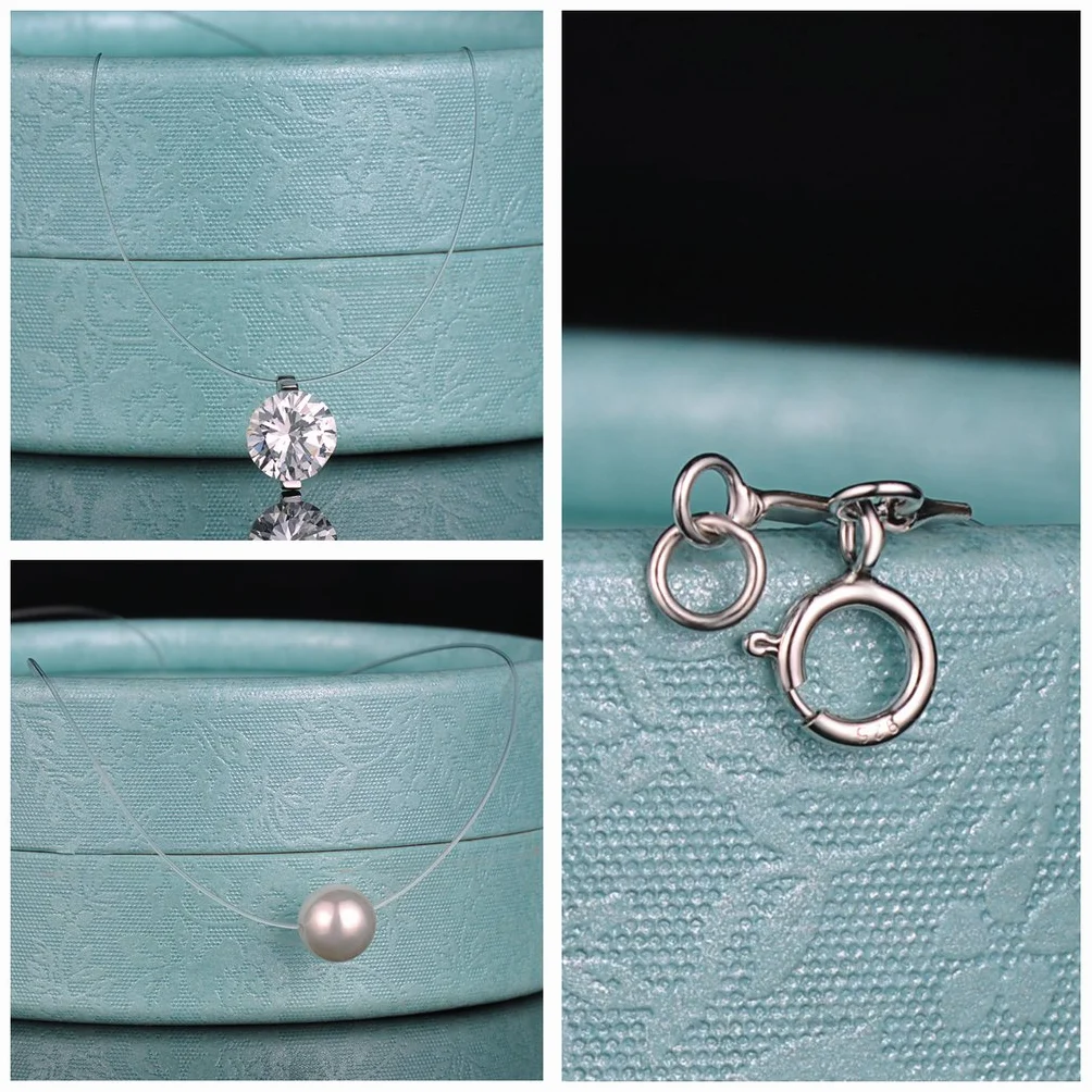 Yumilok - Juego de collares de banda de nailon y colgantes de perla y de circonitas, en plata de ley 925, cadena con colgantes para mujer y chicas, 2 piezas