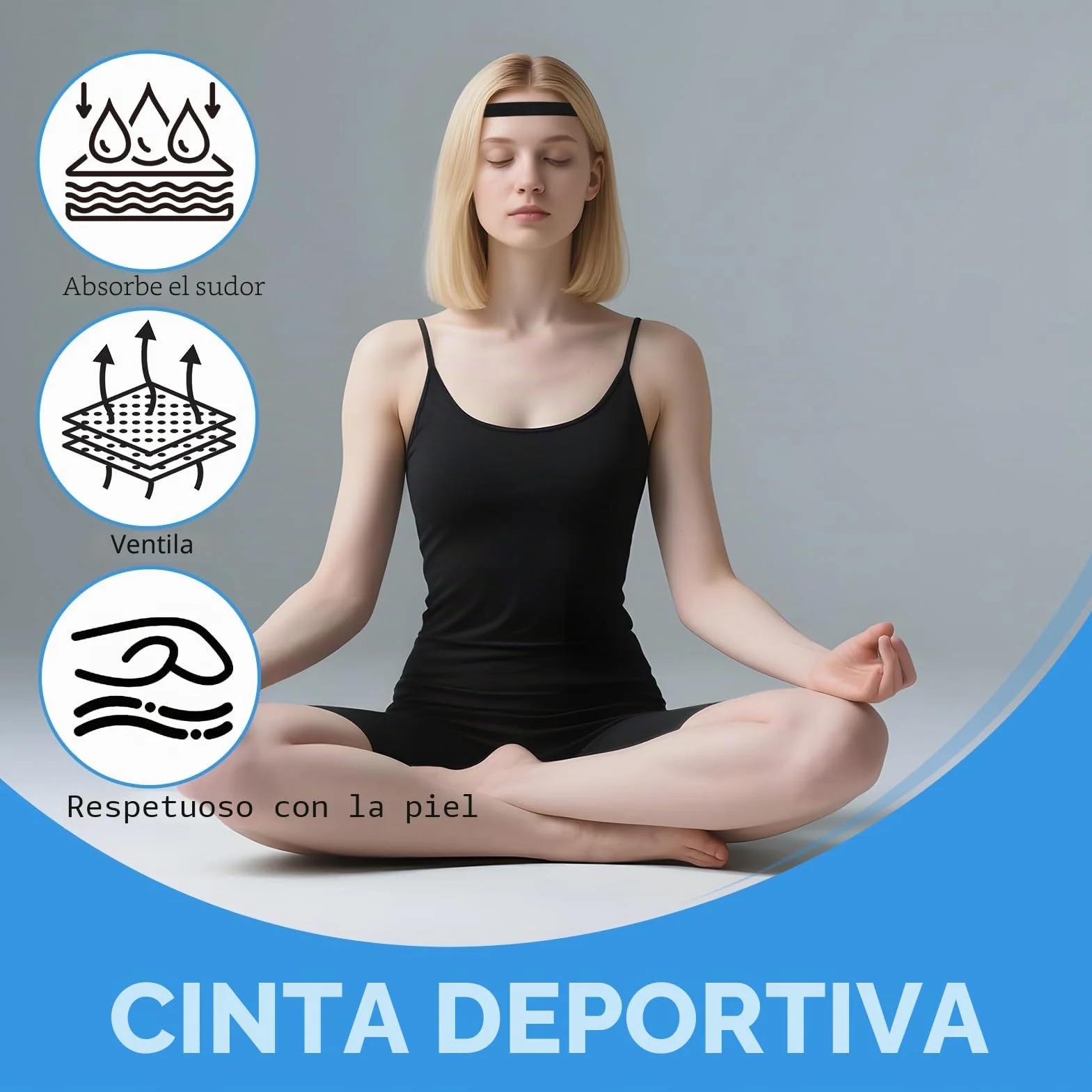 8 PCS Cinta Diadema Deportiva Antideslizante para Hombres y Mujeres, Cinta Pelo Hombre, Cintas Pelo Deportivas Hombre, Sports Headband, Elástica y Ajustable, para Fútbol, Running, Gimnasio (Negro)