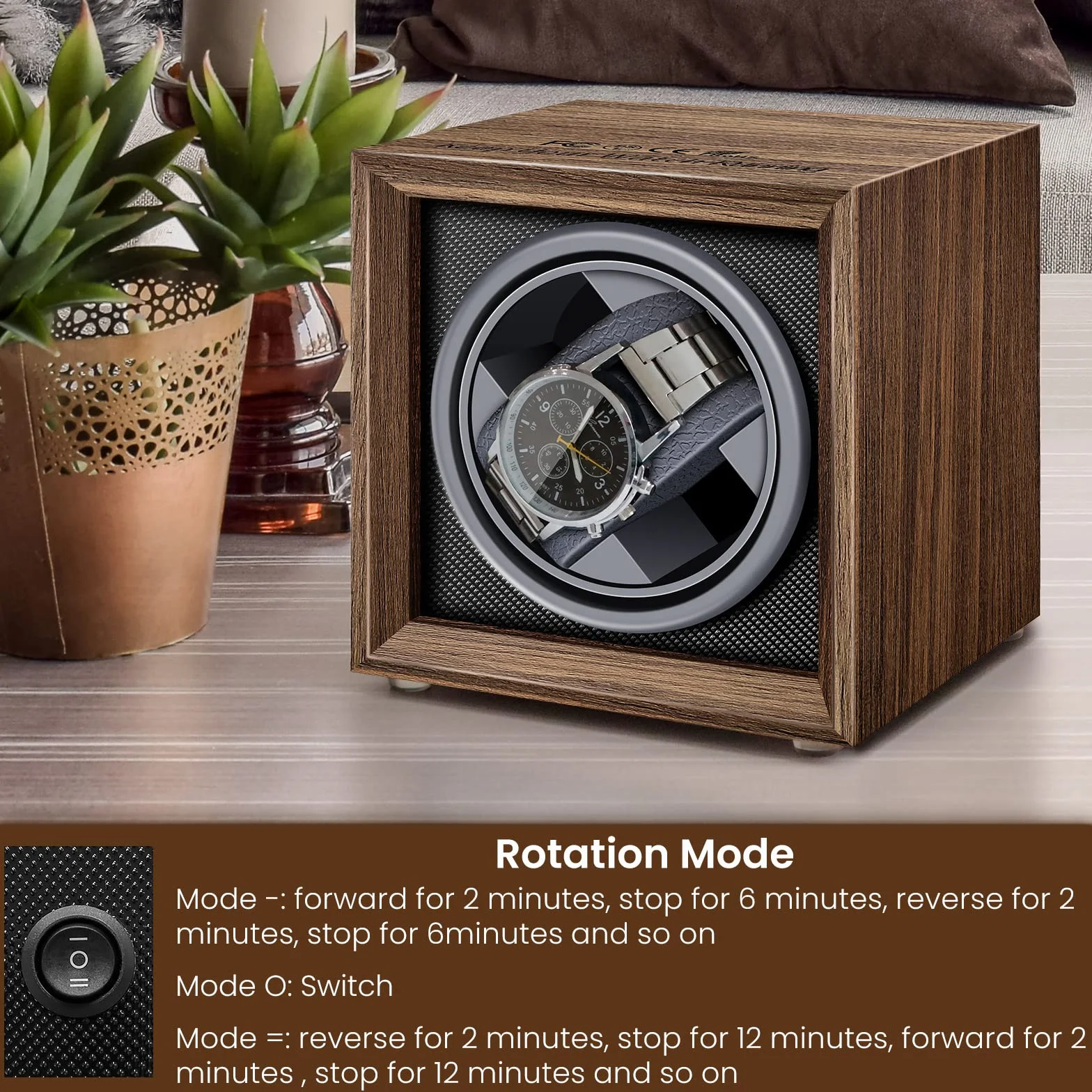 Automatic Watch Winder, Watch Winder Box Single Watch Winders for 1 Watches Self Winding Watches Shaker Spinner Wooden Watch Turner Rotator Display Case with Quiet Motor Auto Watch Turner USB Powered