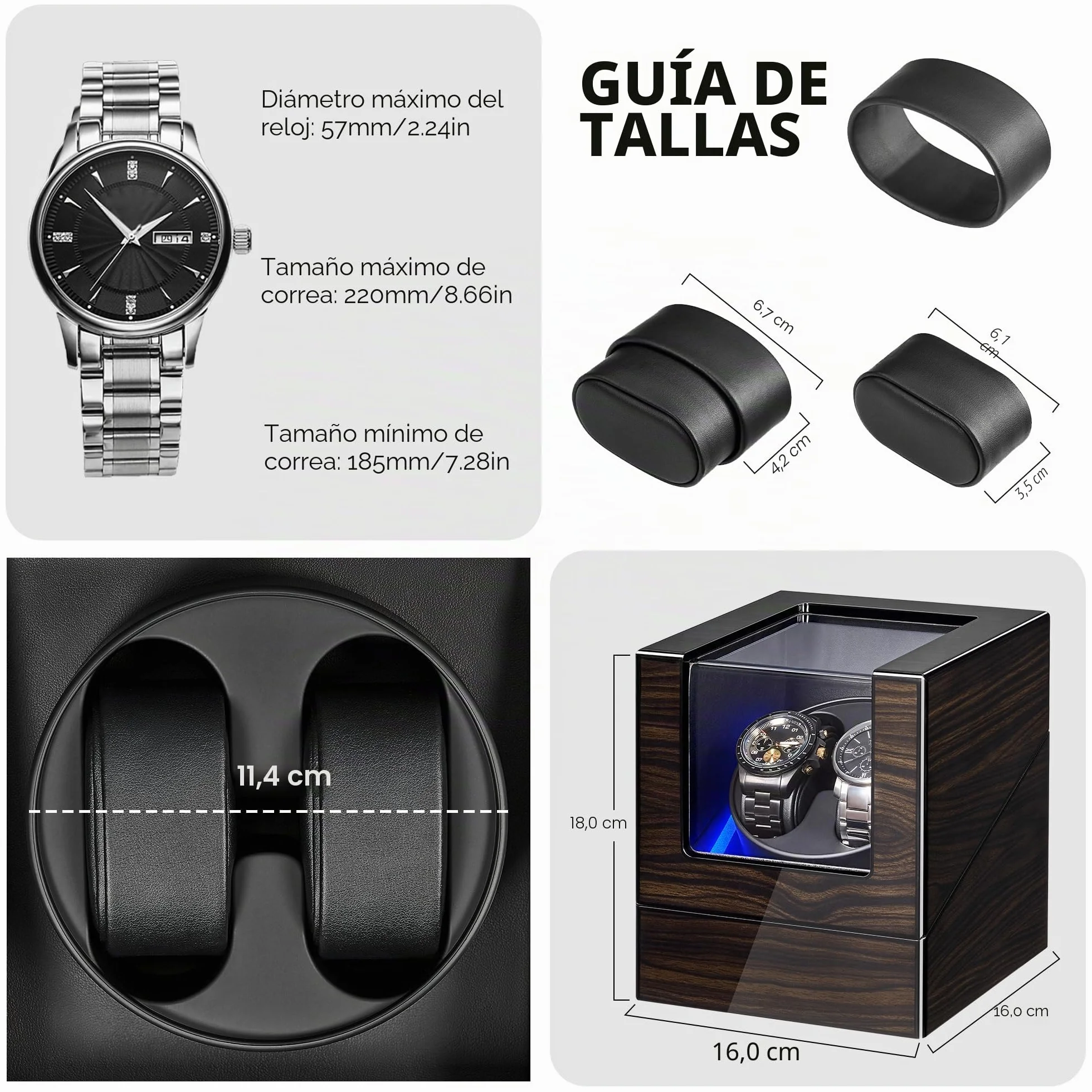 ANWBROAD Cajas Giratorias Para Relojes Automáticos, Nueva Caja Giratoria Para Relojes Automáticos con Acabado Lacado Piano, Caja Giratoria con 4 Modos de Rotación, Motor Silencioso, JWW001E