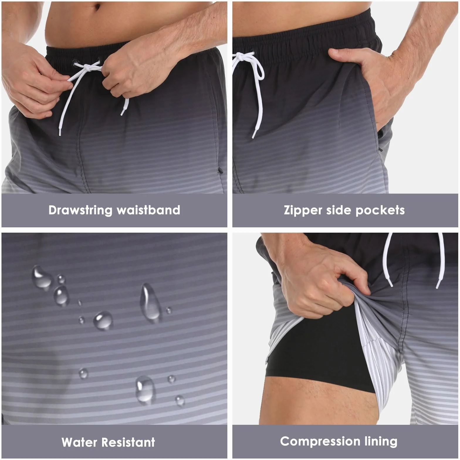 Bañador Hombre Shorts de Baño 2 en 1 con Forro de Compresión Pantalones Cortos de Natación Elásticos de Secado Rápido Shorts de Playa con 2 Bolsillos con Cremallera