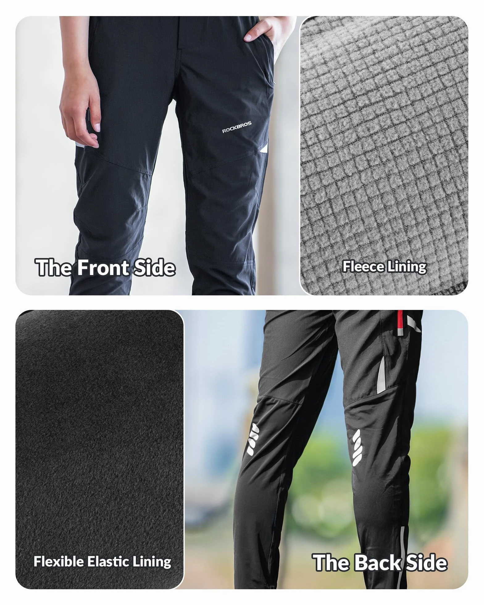 ROCKBROS Pantalones Ciclismo de Invierno para Hombre Mujer, Pantalón Largo Térmico a Prueba de Viento para Bicicleta Fitness Correr Deportes