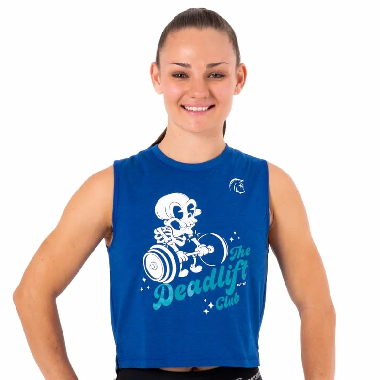 Camiseta sin Mangas Mujer Ecoactive WOD Tank Deadlift Club Royal Blue/Teal, Camiseta Deportiva Crop, Tejido Ecoactive, Back Loop, Costuras Planas, Correr o Cross-Training