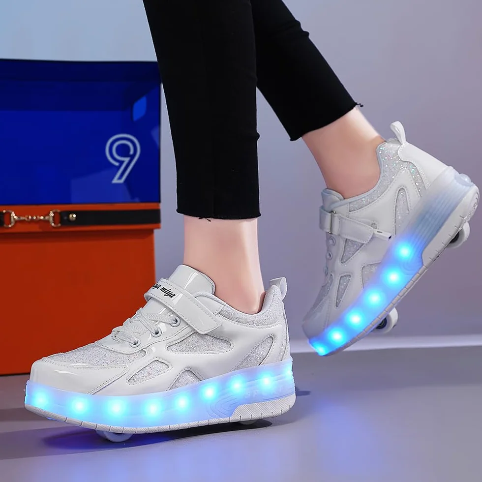 USB Recargar Skateboarding Zapatos Luces LED Coloridos Parpadeante Zapatos de Skate Zapatillas Calzado Deportes de Exterior Gimnástico Sneakers Navidad para Chico