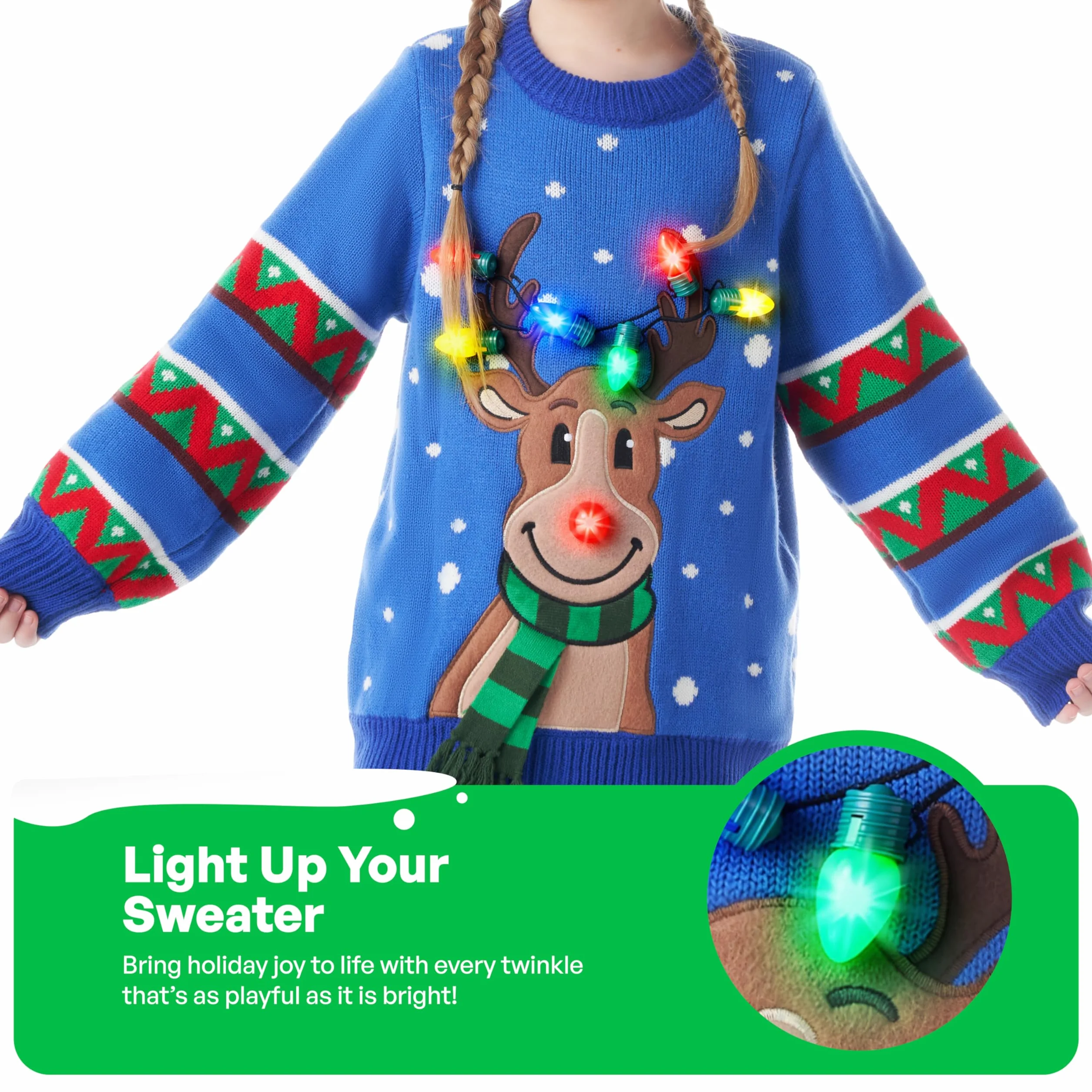JOYIN Suéter de Navidad para niños con iluminación LED, feo suéter navideño con bombillas integradas para niñas y niños