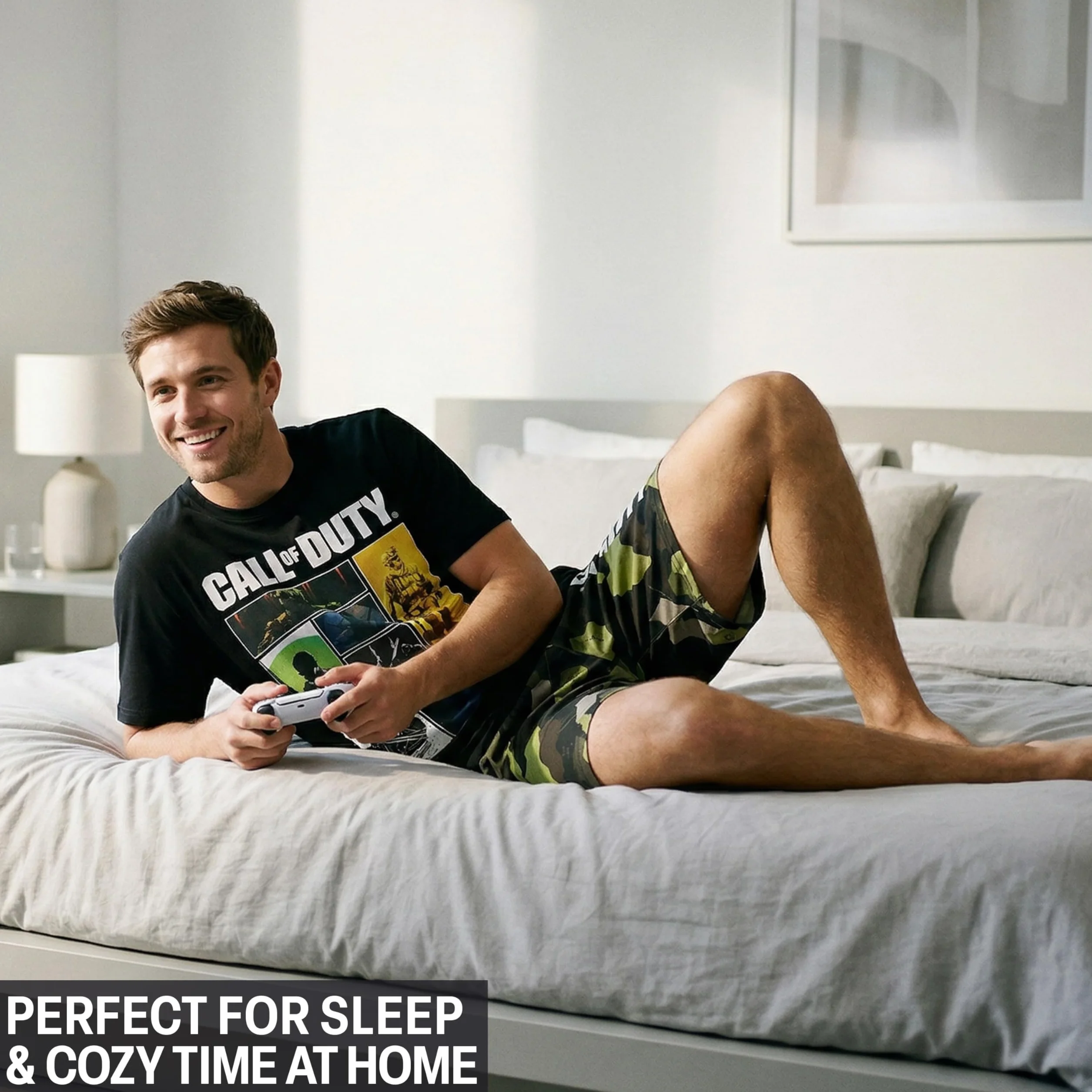 Get Trend Call of Duty Pijama Hombre S-3XL, Conjunto Verano Hombre 2 Piezas, Camiseta Manga Corta y Pantalón Corto Algodón, Ropa de Dormir, Regalo Gamer