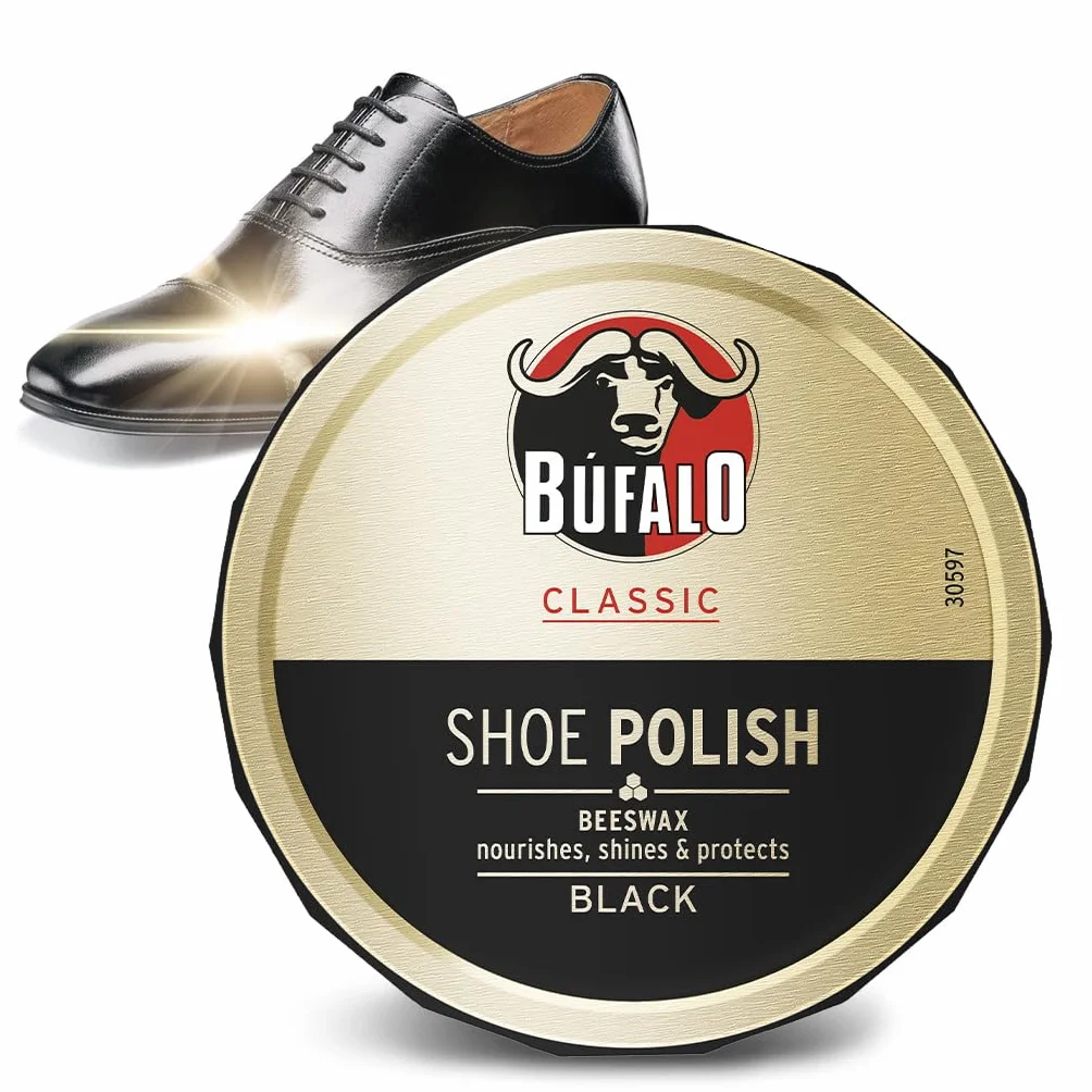 Bufalo Classic Shoe Polish, Betuna for Shoes, Care of Shoes, Cream Black, Protects and Gives Shine, Ideal for Smooth and Rustic Skin, 75 ml Tin