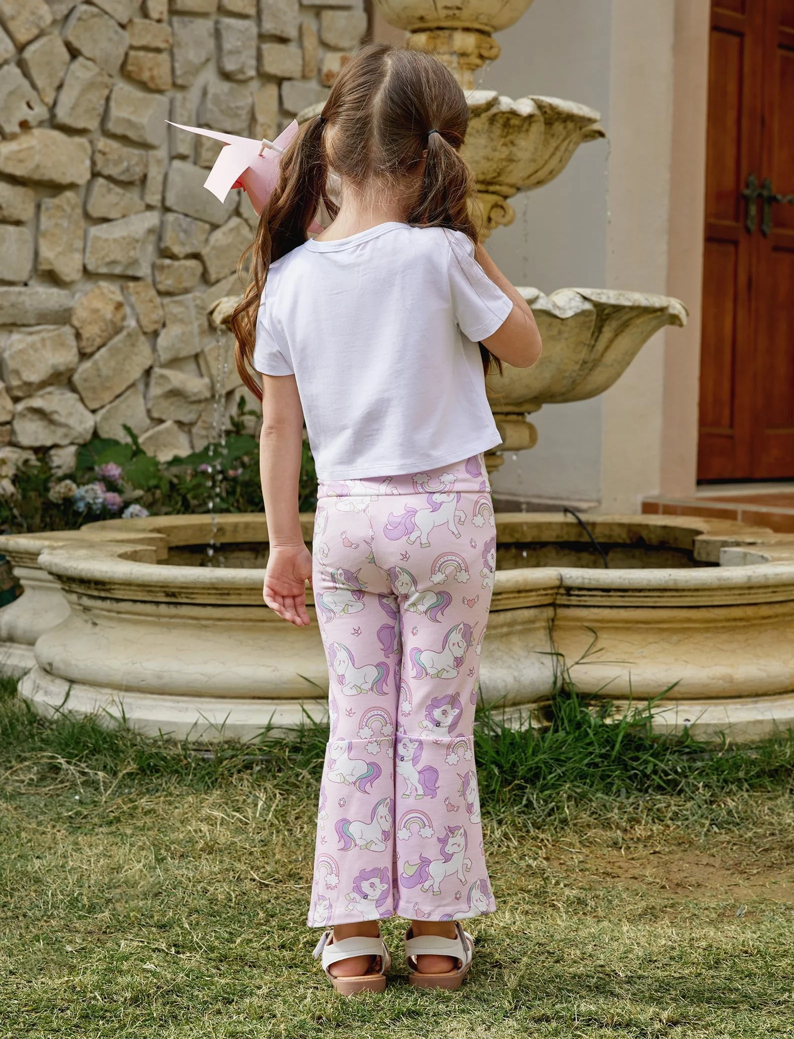Ropa Niña Conjuntos Niña 2 Pantalones Informales Acampanados Conjuntos Camisetas Manga Corta 3-12 años Fiesta Verano