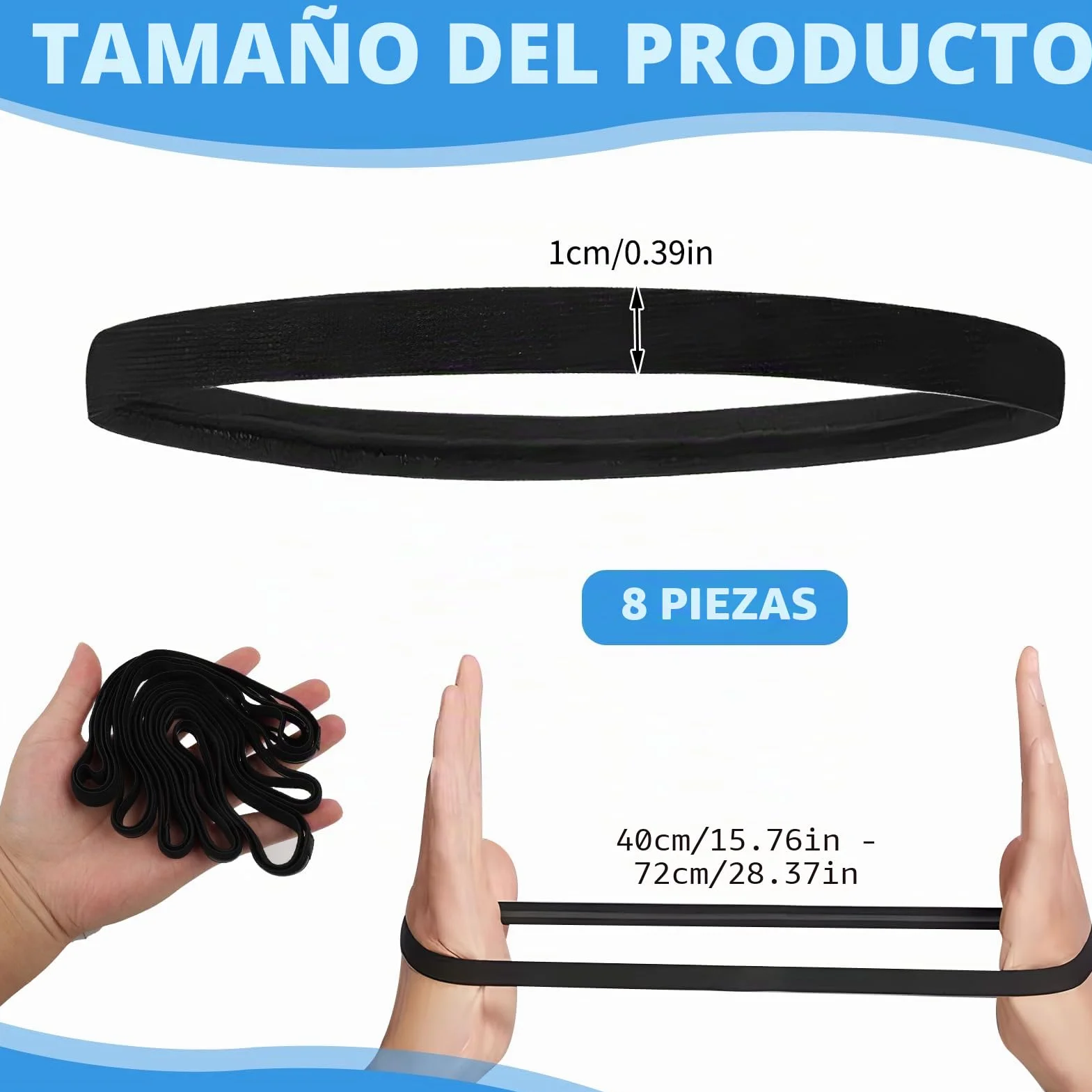 8 PCS Cinta Diadema Deportiva Antideslizante para Hombres y Mujeres, Cinta Pelo Hombre, Cintas Pelo Deportivas Hombre, Sports Headband, Elástica y Ajustable, para Fútbol, Running, Gimnasio (Negro)