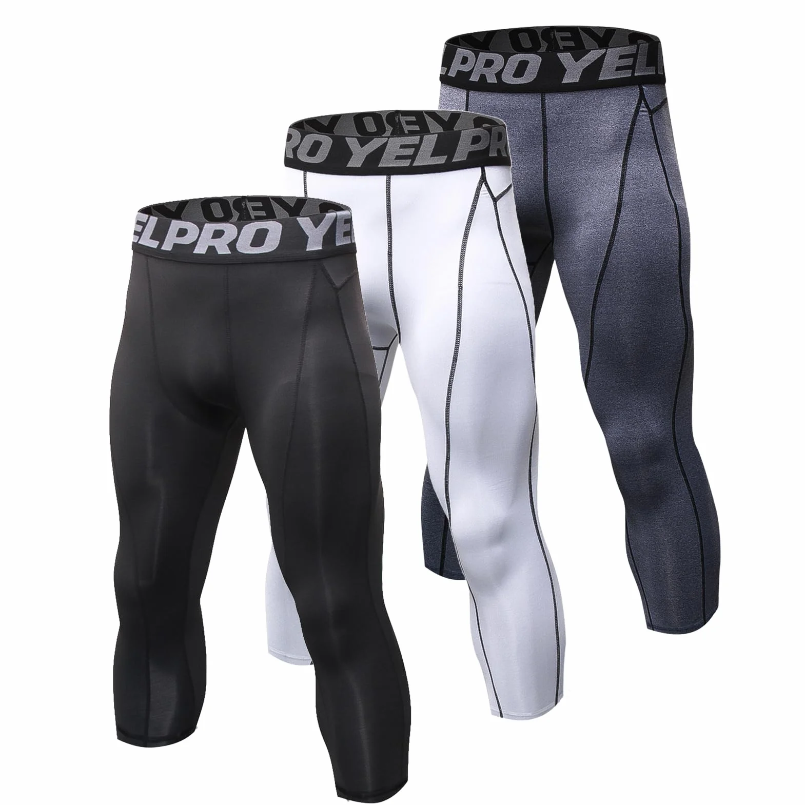 3 Piezas Mallas Hombre 3/4 Deporte Leggings Secado Rápido Pantalón de Compresión para Jogging Gym Fitness