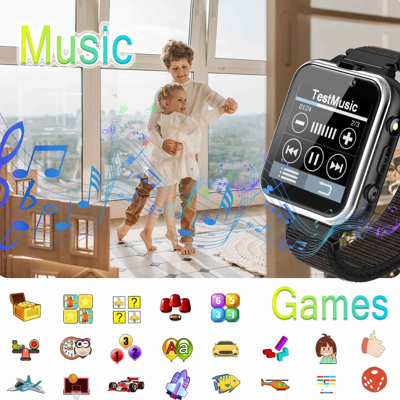 PTHTECHUS Smartwatch para Niños, Reloj Inteligente MP3 con SOS Cámara Juego Despertador Regalos Relojes para Niños Niñas 5-15 años de Edad