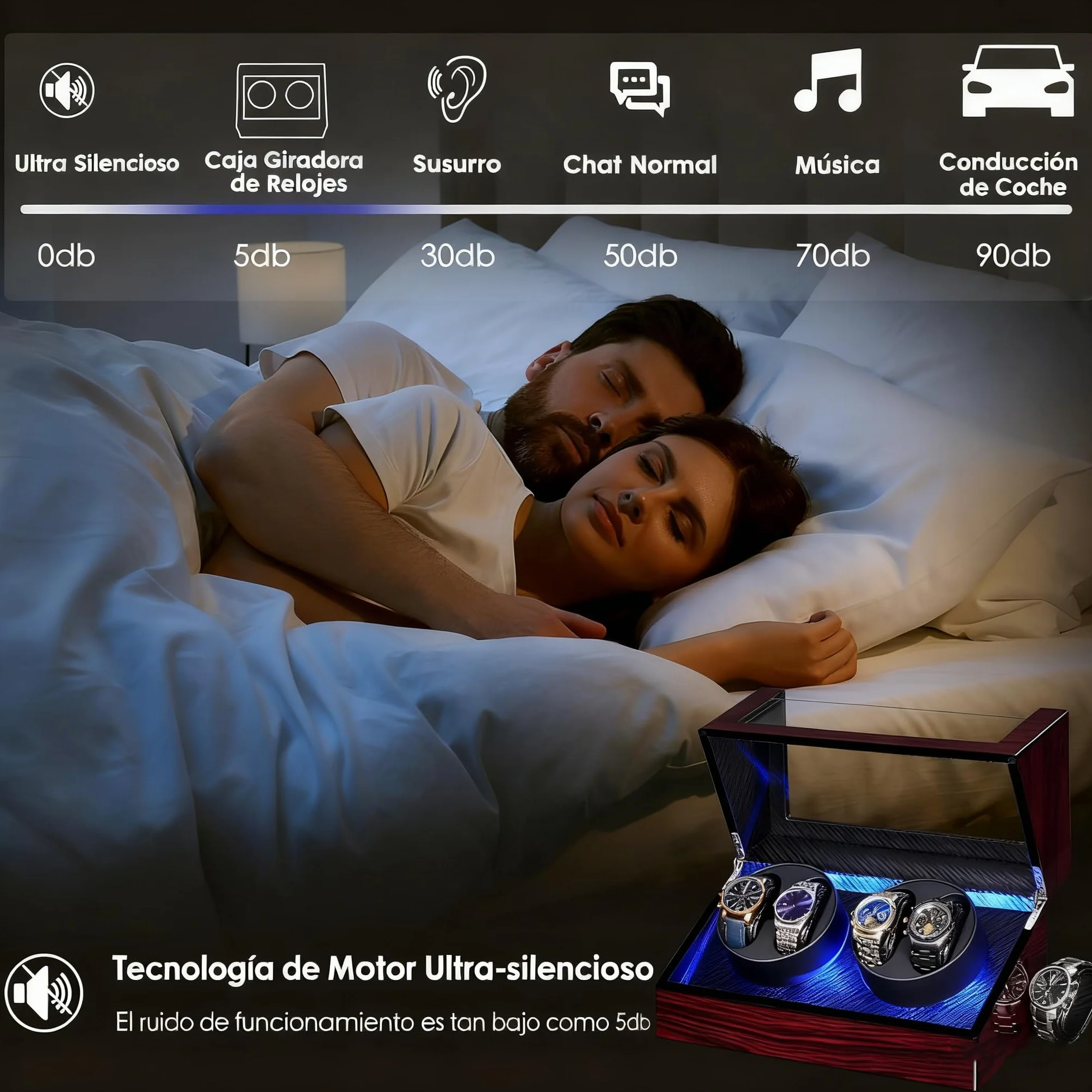 ANWBROAD Caja giratoria automática para relojes con iluminación LED, rotación automática para relojes automáticos, 4 rotadores con motor supersilencioso y 4 modos de rotación, JWW011Y