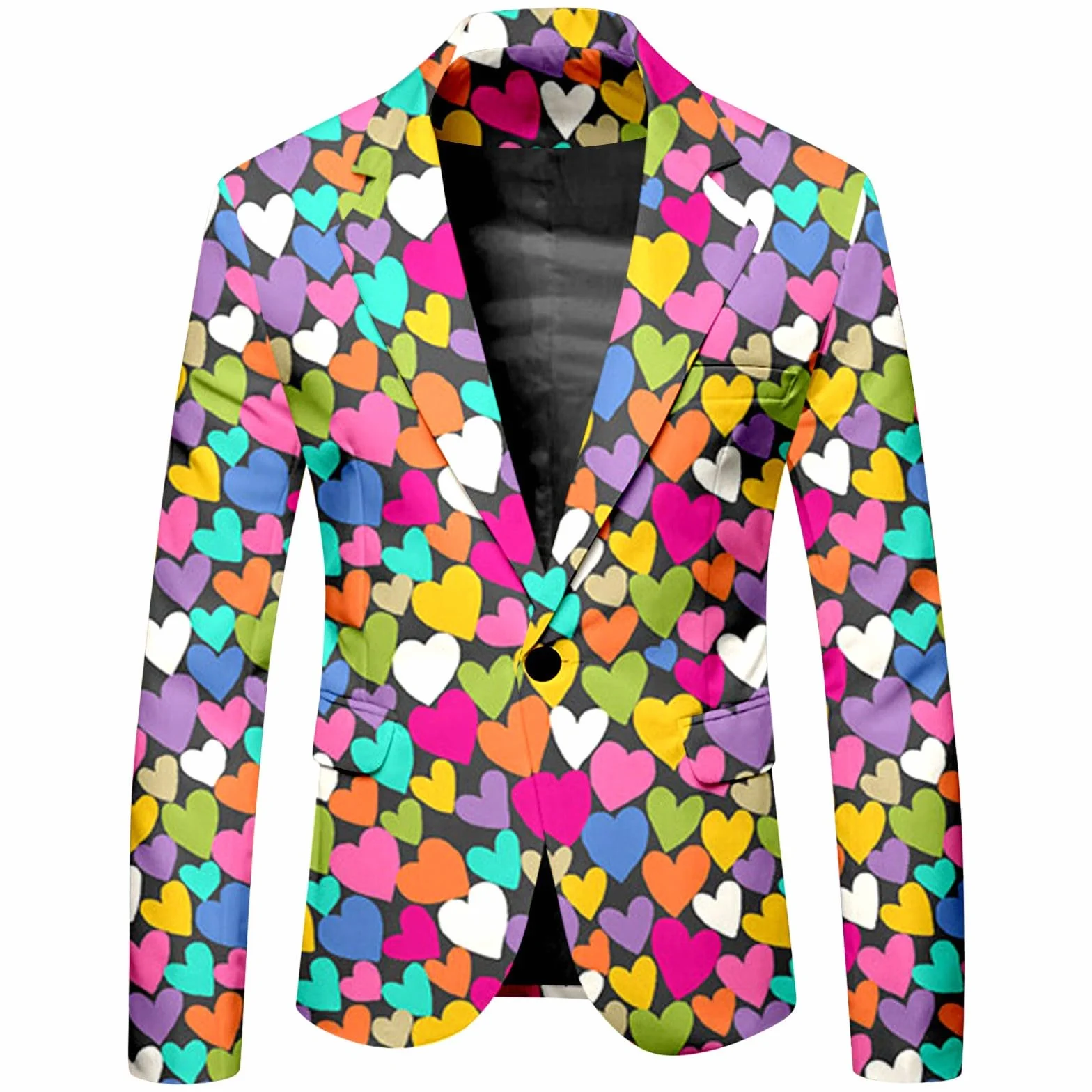2026 Traje de San Valentín para hombre de manga larga, abrigo y pantalón, traje de dos piezas, botón estampado y múltiples bolsillos, traje para eventos de fiesta navideños