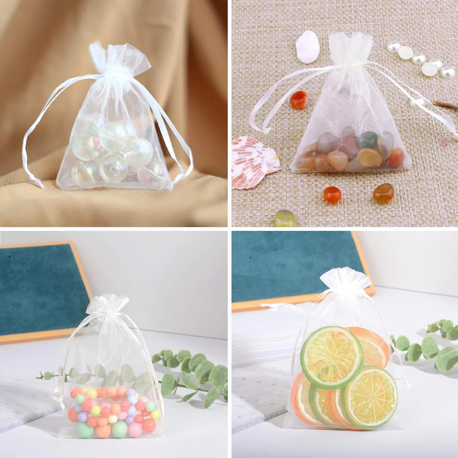 vaolmlop 100 Bolsas De Regalo De Organza,7 X 9 cm,Bolsitas Regalo,Color Blanco,Para Joyas,Festivales,Bodas Favores Y Dulce