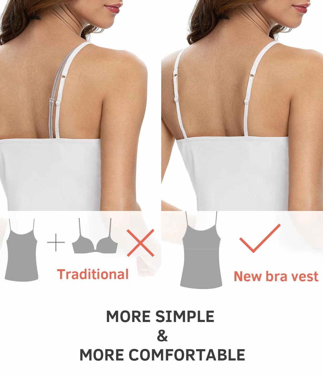 3 piezas de camiseta interior para mujer con sujetador de estante de algodón, tirantes ajustables