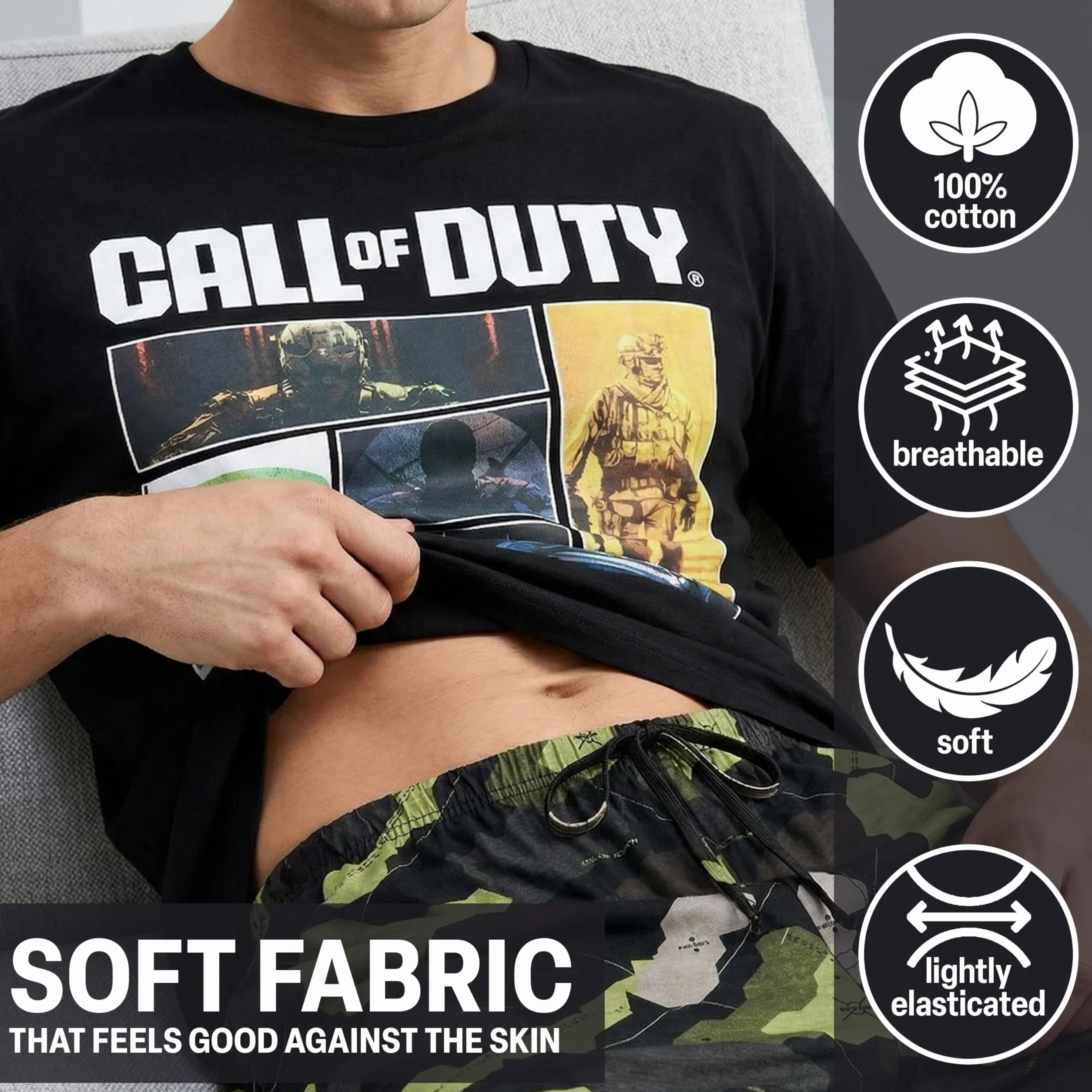 Get Trend Call of Duty Pijama Hombre S-3XL, Conjunto Verano Hombre 2 Piezas, Camiseta Manga Corta y Pantalón Corto Algodón, Ropa de Dormir, Regalo Gamer